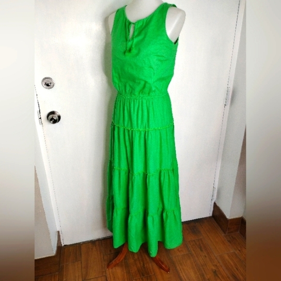 RALPH LAUREN GREEN COTTON BROOMSTICK MAXI DRESS - Picture 6 of 8